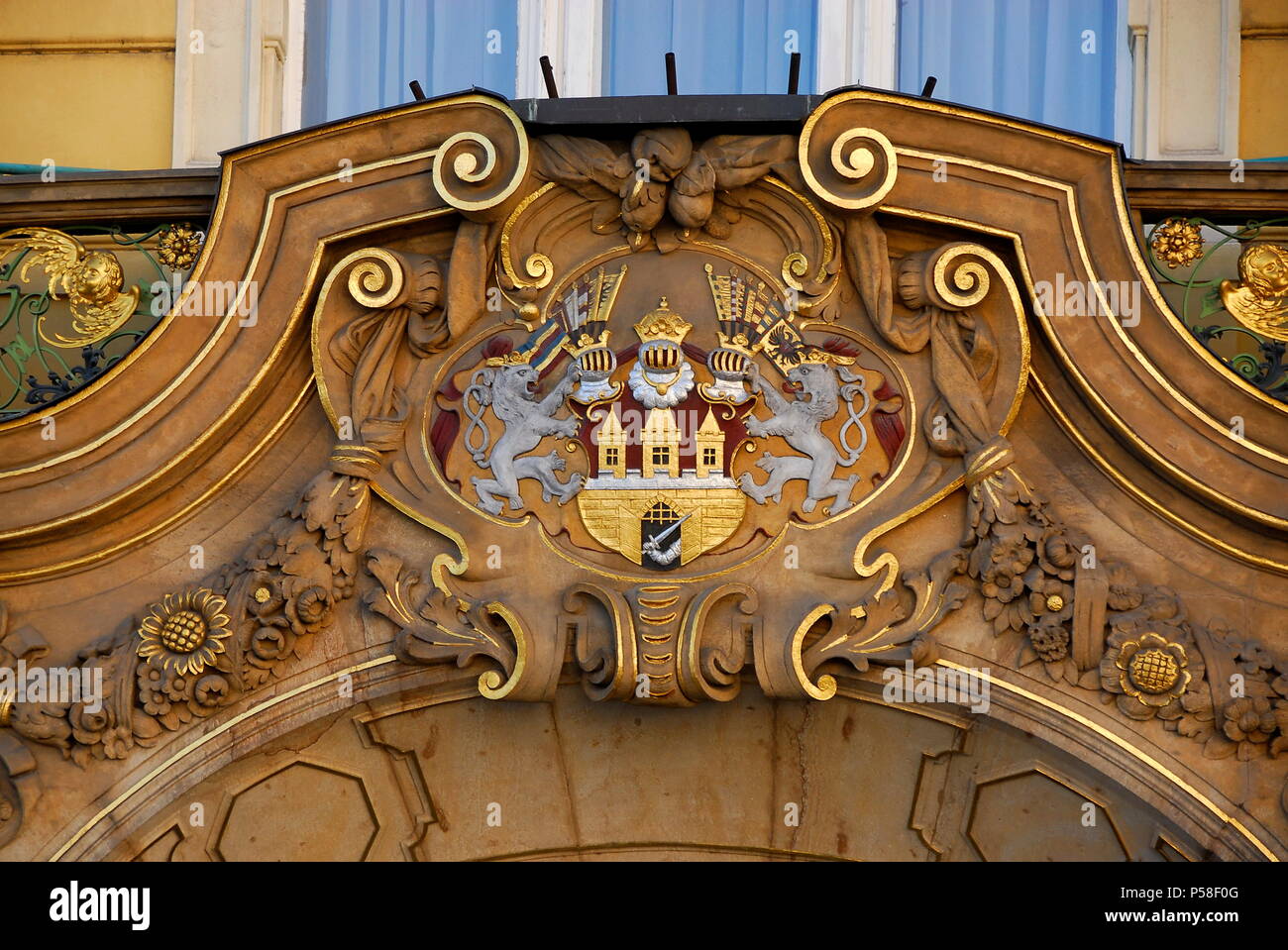 Coat of Arms, Old Town Square, or Stare Namesti, in Old Town, Prague, Czech Republic Stock Photo