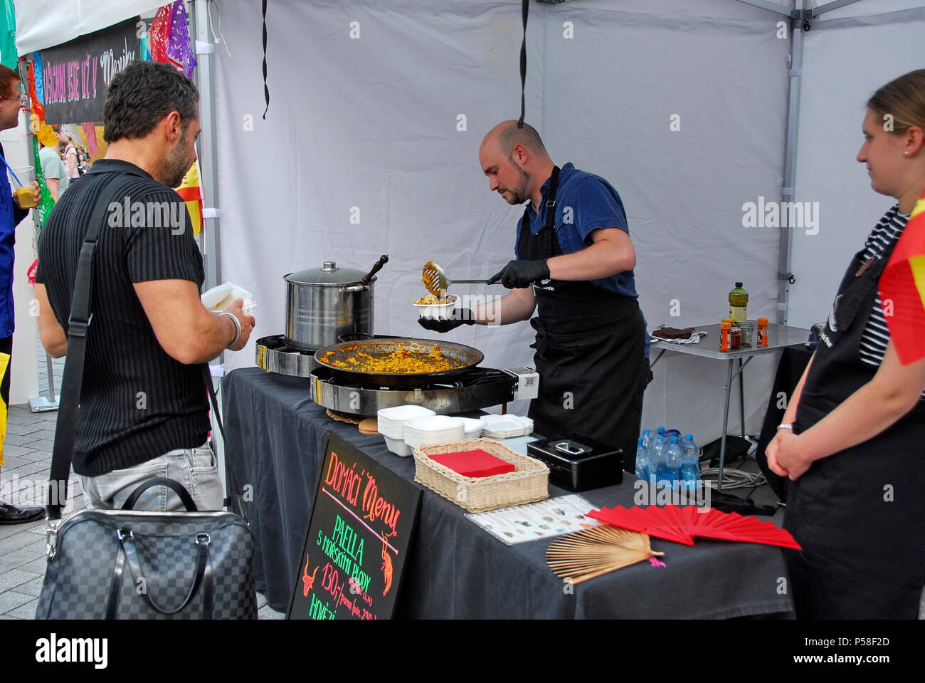 Food booth at Food and Beer Festival in Old Brno, South Moravia, Czech Republic Stock Photo