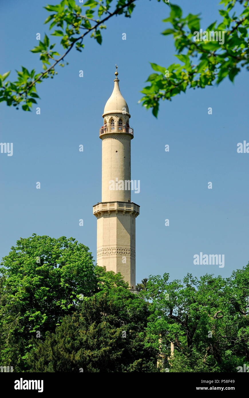 The minaret in the Lednice-Valtice Cultural Landscape Complex in South Moravia, Czech Republic Stock Photo