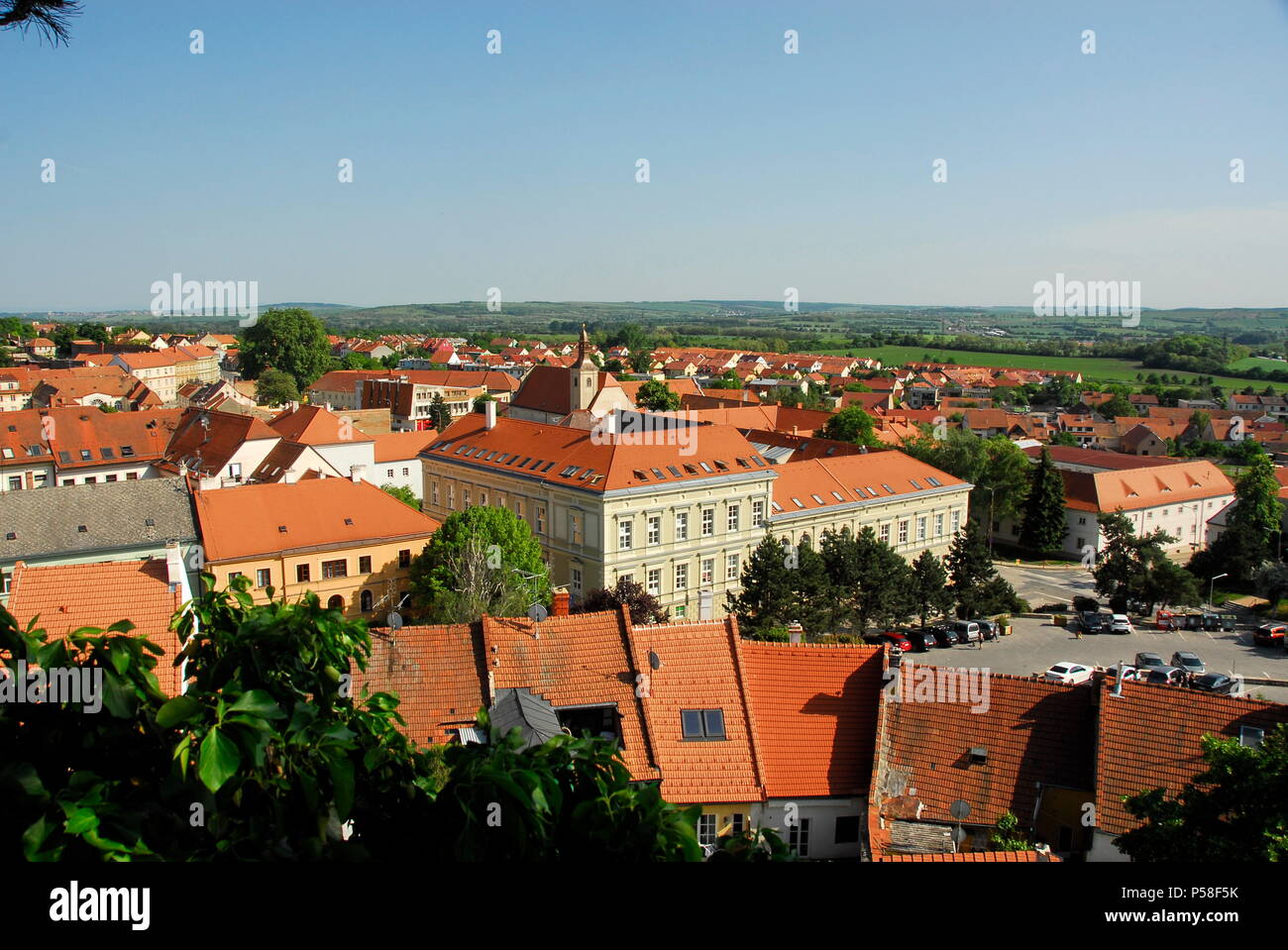 Overlooking the of Mikulov in South Moravia in Czech Republic from Mikulov Castle Stock Photo