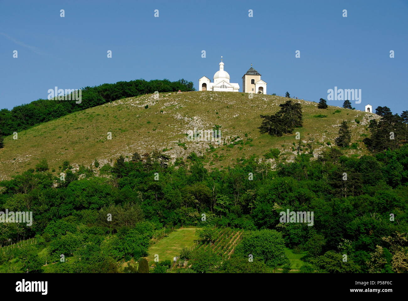 Saint Sebastian Chapel on the Holy Hill and its Way of the Cross in the town of Mikulov in South Moravia in Czech Republic Stock Photo