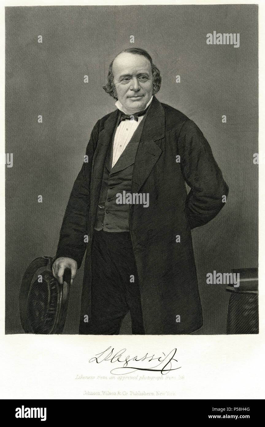 Louis Agassiz (1807-73), Swiss-American Biologist and Geologist, Three-Quarter Length Portrait, Engraving Stock Photo