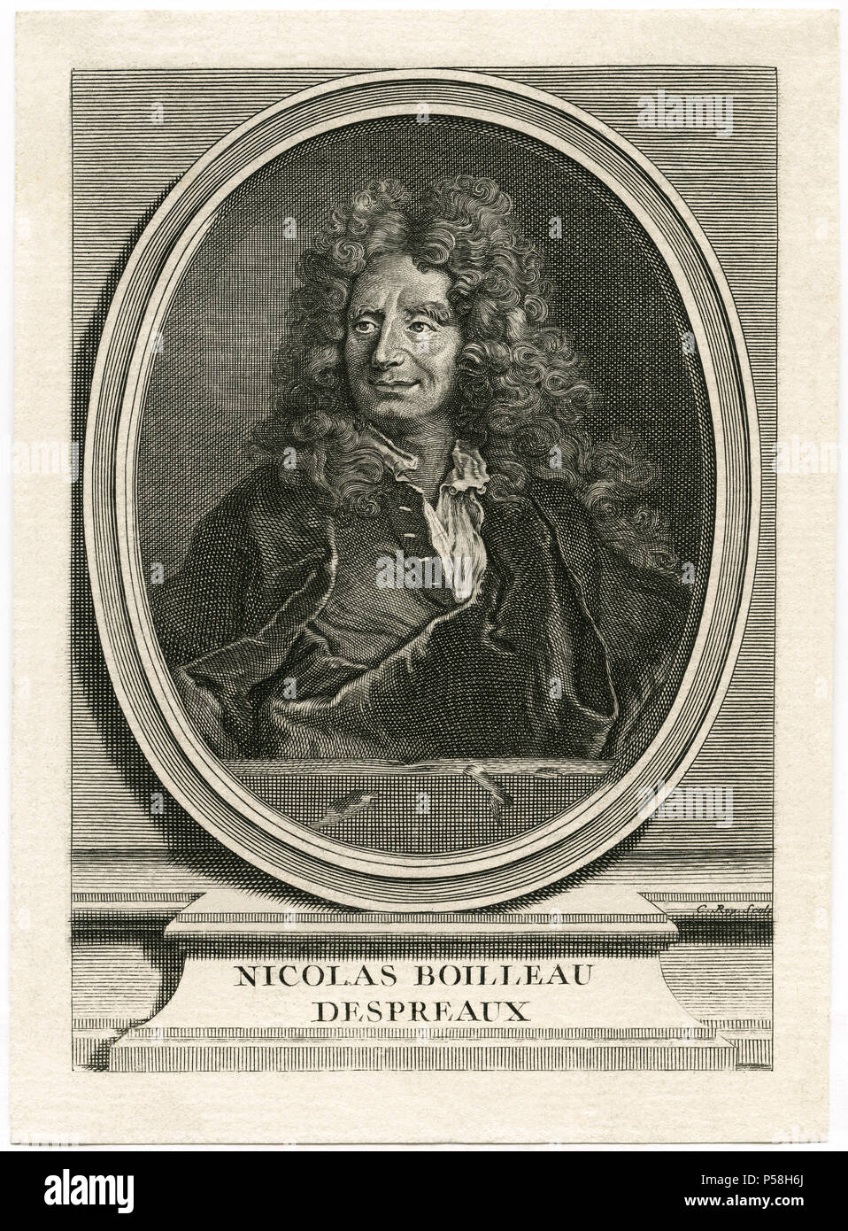 Nicolas Boileau-Despreaux (1636-1711), French Poet and Critic, Head and Shoulders Engraving Stock Photo