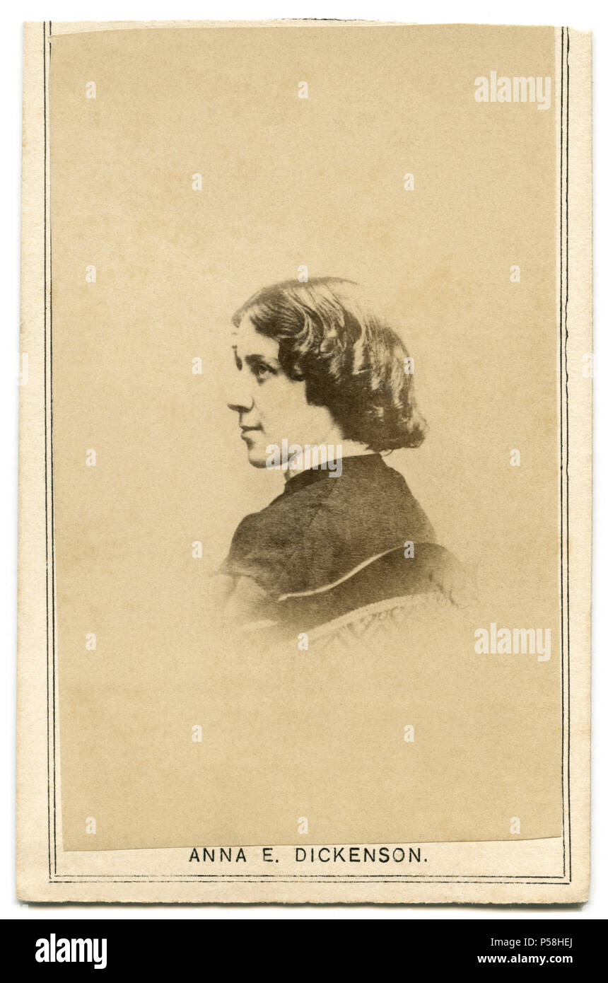 Anna Elizabeth Dickinson (1842-1932), American Orator and Lecturer, an Advocate for the Abolition of Slavery and for Women's Rights, Head and Shoulders Portrait, 1860's Stock Photo