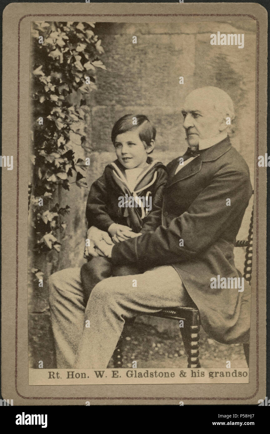 William Ewert Gladstone (1809-98), British Politician and Prime Minister, Seated Portrait with Grandson, 1881 Stock Photo