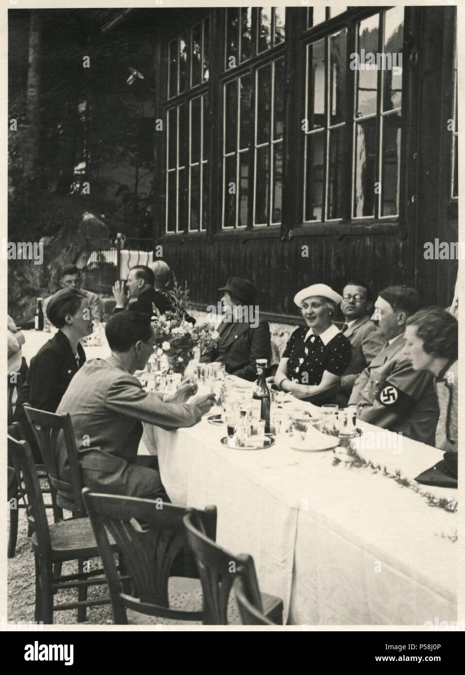 Adolf Hitler and Joseph Goebbels at Dinner Banquet, Germany, 1938 Stock Photo