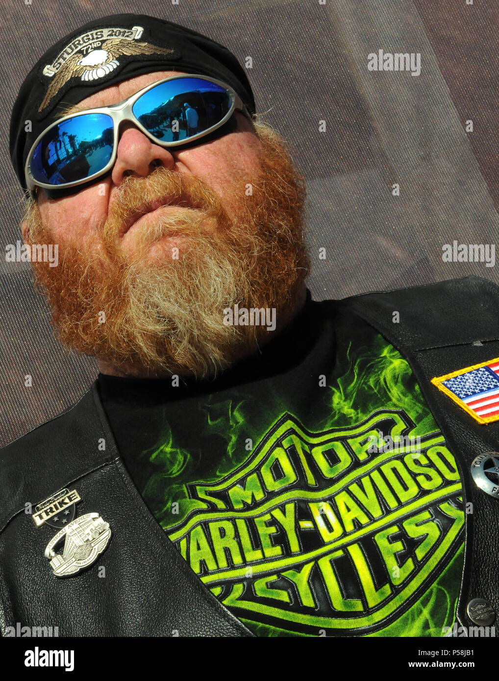 March 14, 2013 - Daytona Beach, Florida, United States - A man wears a Harley-Davidson t-shirt at Bike Week 2013 on March 14, 2013 in Daytona Beach, F Stock Photo