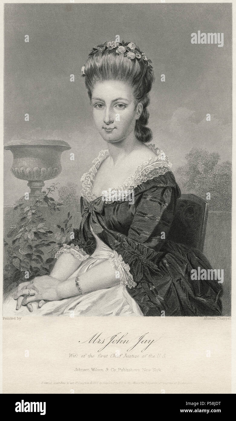 Mrs. John Jay, Wife of First Chief Justice of the United States, Engraving from Painting by Alonzo Chappel, 1872 Stock Photo