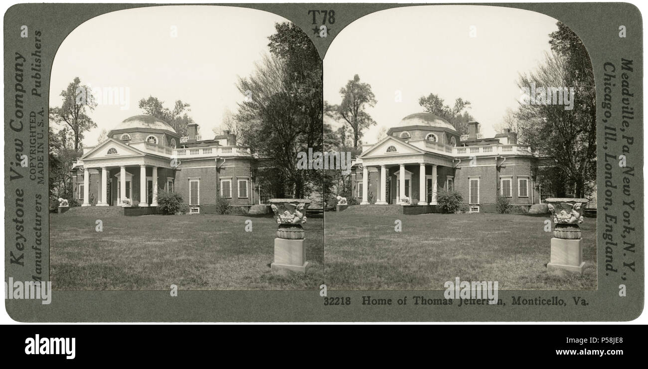Home of Thomas Jefferson, Monticello, Virginia, USA, Stereo Card, Keystone View Company Stock Photo