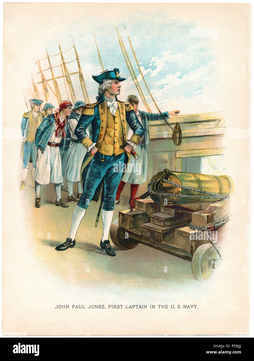 John Paul Jones, First Captain of the U.S. Navy, Illustration from the book, 'True Storeis of Great Americans for Young Americans', 1897 Stock Photo