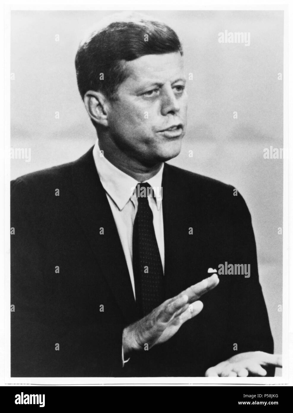 U.S. Senator John Kennedy, Democratic Nominee for U.S. President, during Televised Debate with Richard Nixon, 1960 Stock Photo