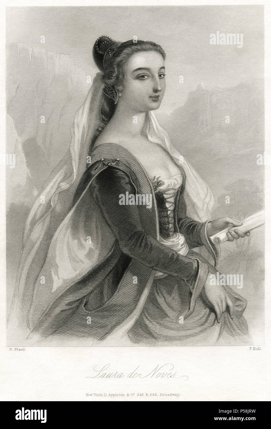 Laura de Noves (1310-48), wife of Count Hugues de Sade, Engraving Stock Photo