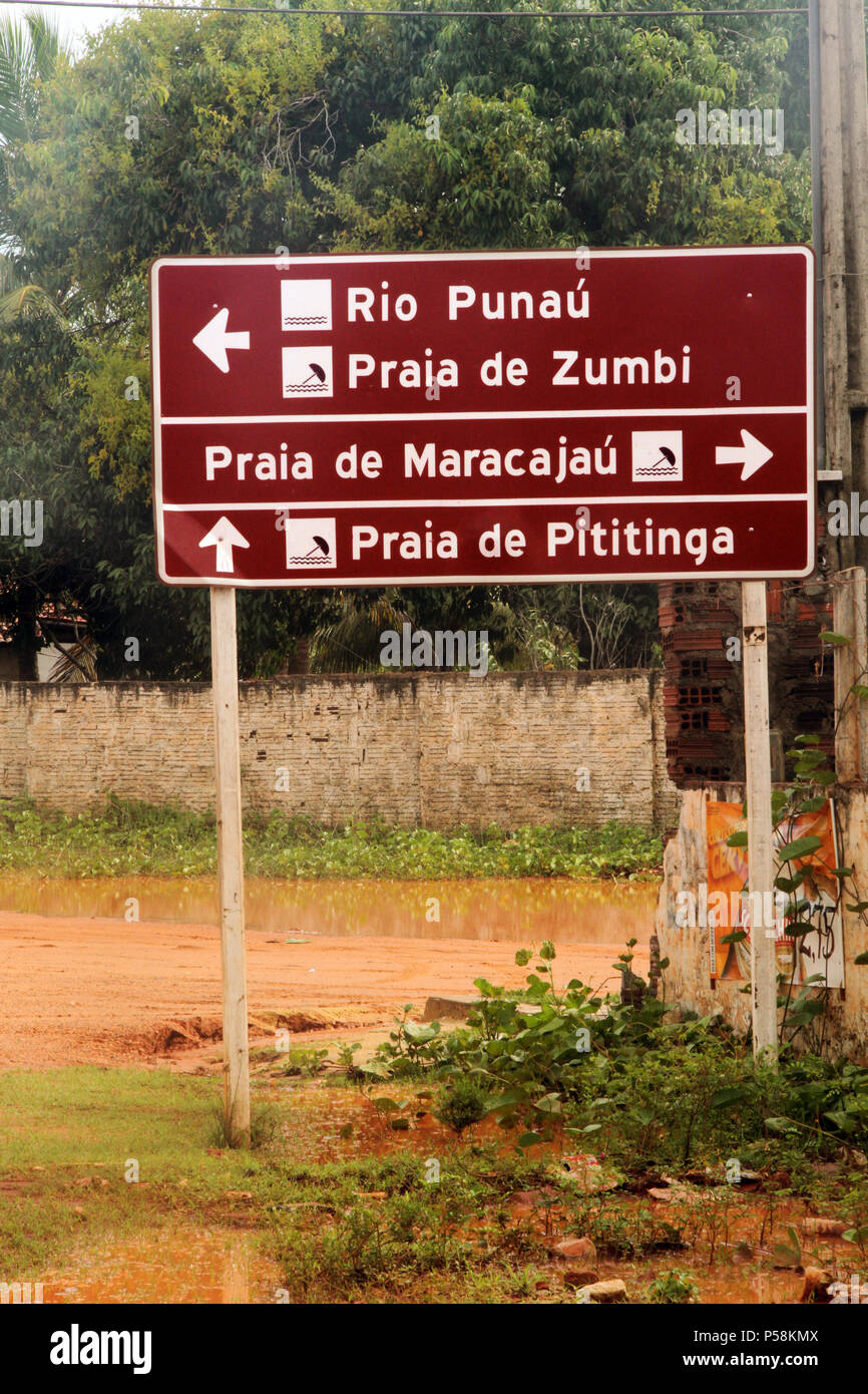 Information plaque, Pititinga beach, Rio do Fogo, Rio Grande do Norte, Brazil Stock Photo