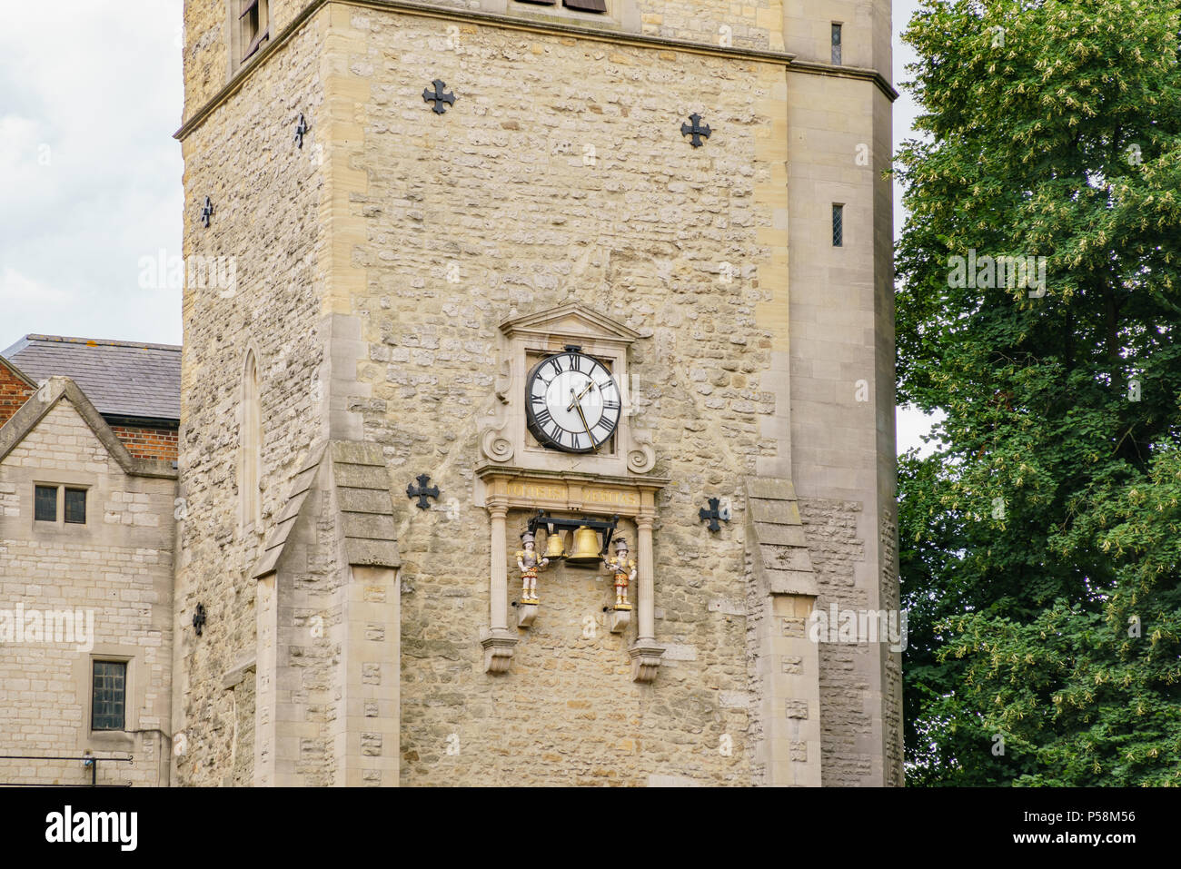 Old clock and Carfax Tower at Oxford, United Kingdom Stock Photo