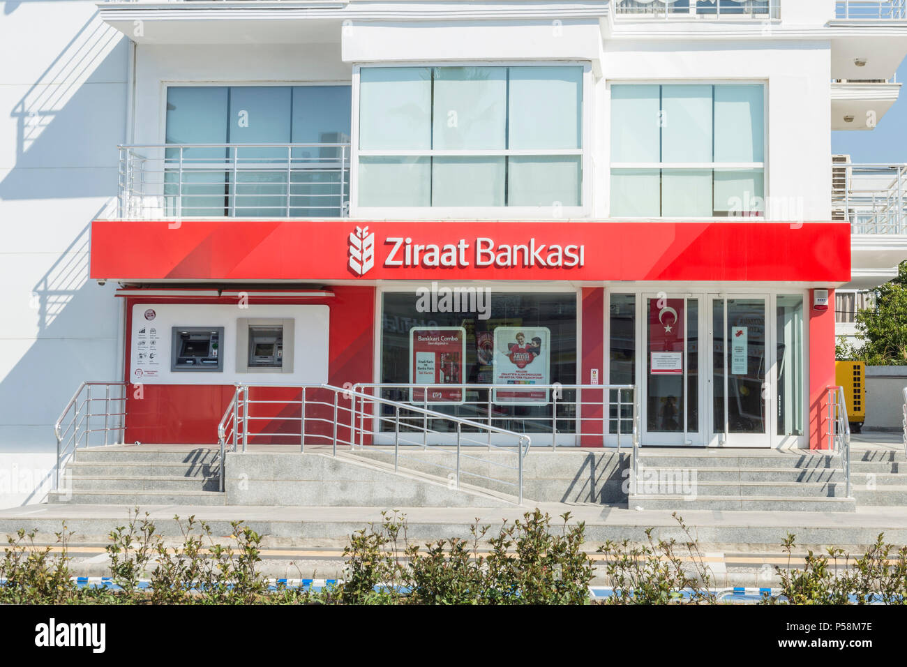At Ziraat Bank in Marmaris, Turkey - June 24, 2018 : Ziraat bank in Engin boulevard in Marmaris, Mugla, Turkey Stock Photo