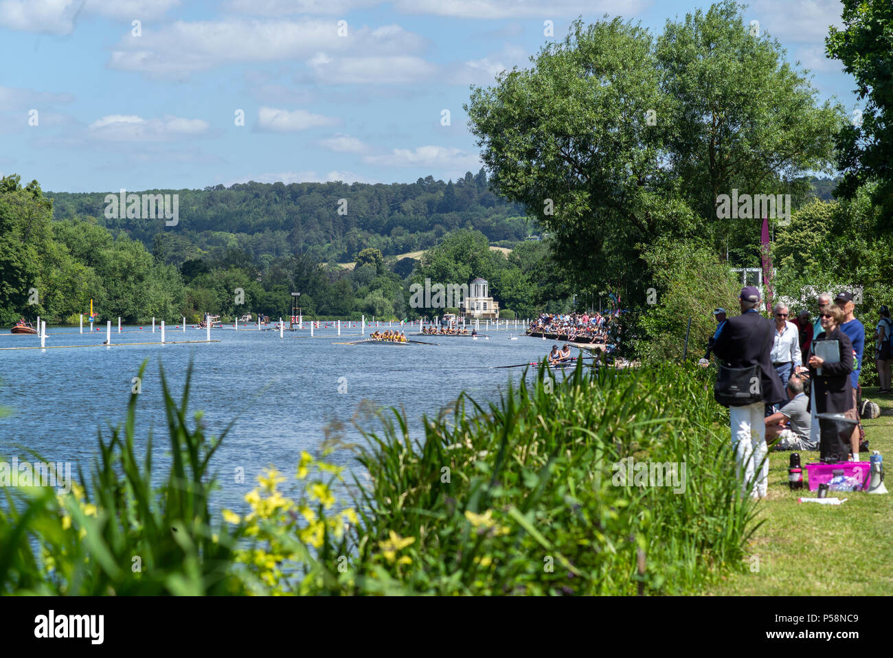 Henley on Thames, United Kingdom, 22nd June 2018, Friday,   'Henley Women's Regatta',  General view,  Competitors, Rowing-Sculling, Training, Henley Reach, Thames Valley,  River Thames, England, © Peter SPURRIER Stock Photo