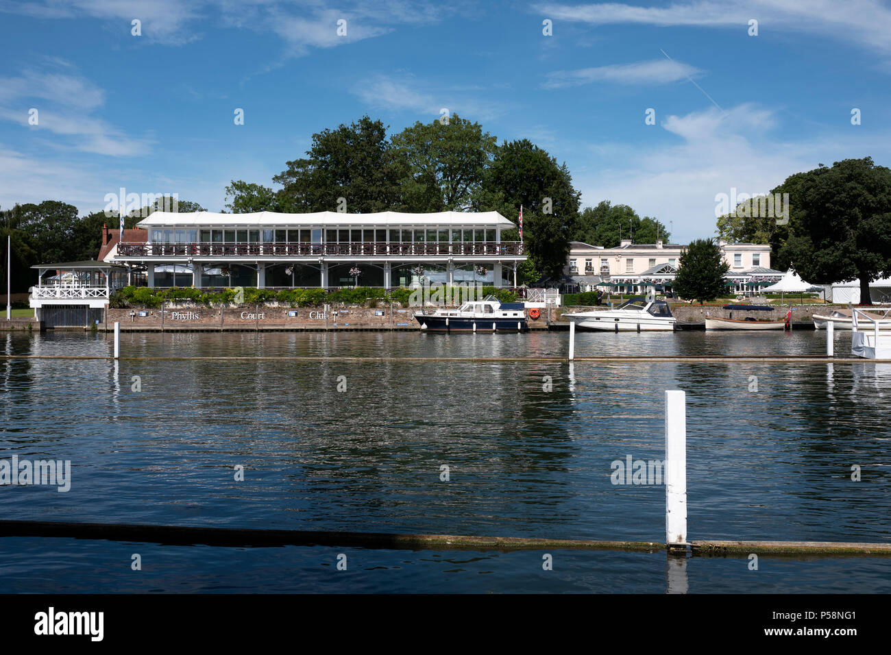 Henley on Thames, United Kingdom, 23rd June 2018, Saturday,   'Henley Women's Regatta',  view, Phyllis Court Club, Henley Reach, River Thames, England, © Peter SPURRIER Stock Photo