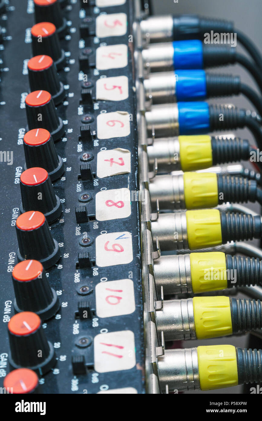 Audio cables and connectors in studio equipment Stock Photo Alamy