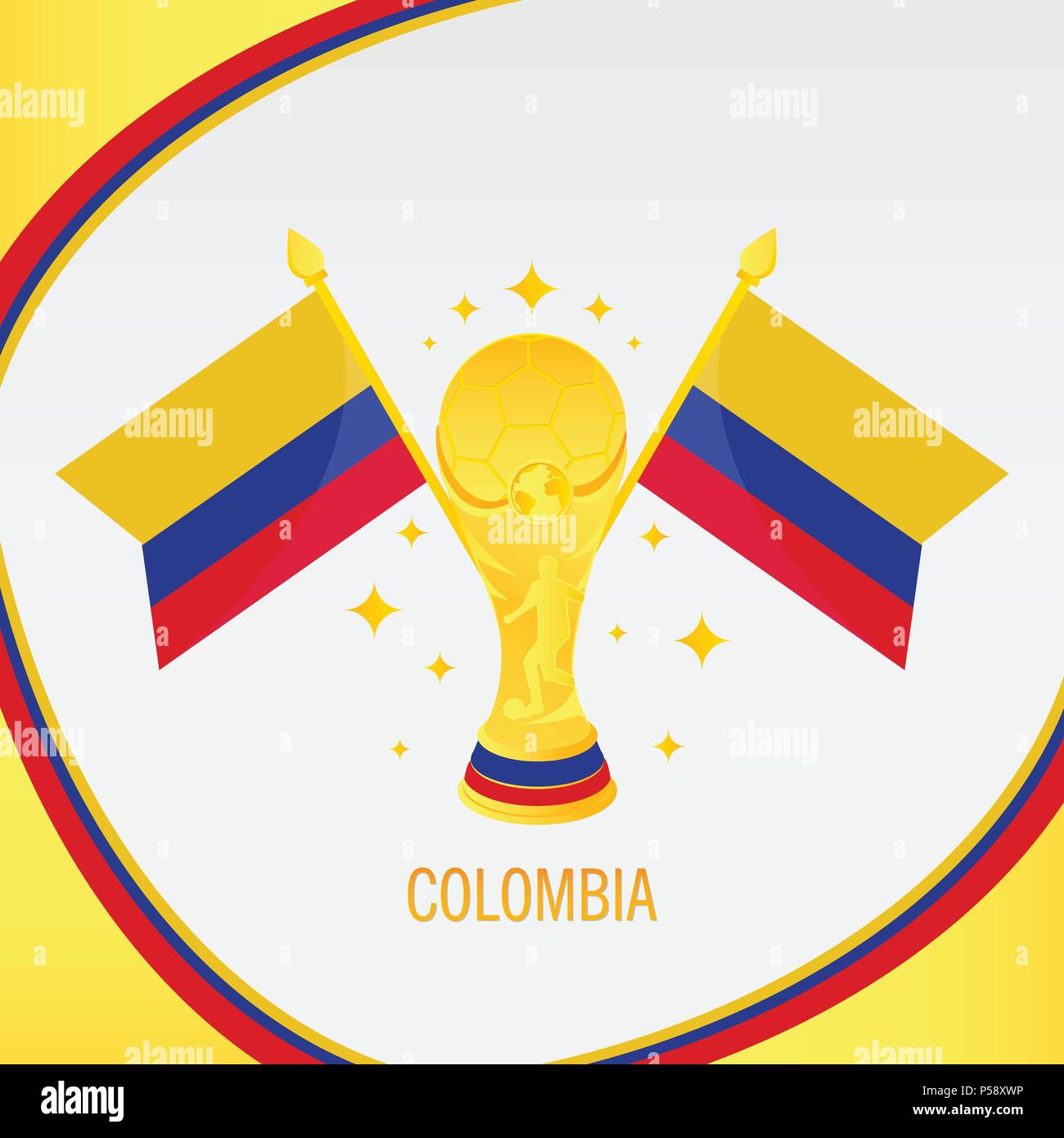 Colombia Football Champion 2018 - Flag and Golden Trophy / Cup Stock Vector