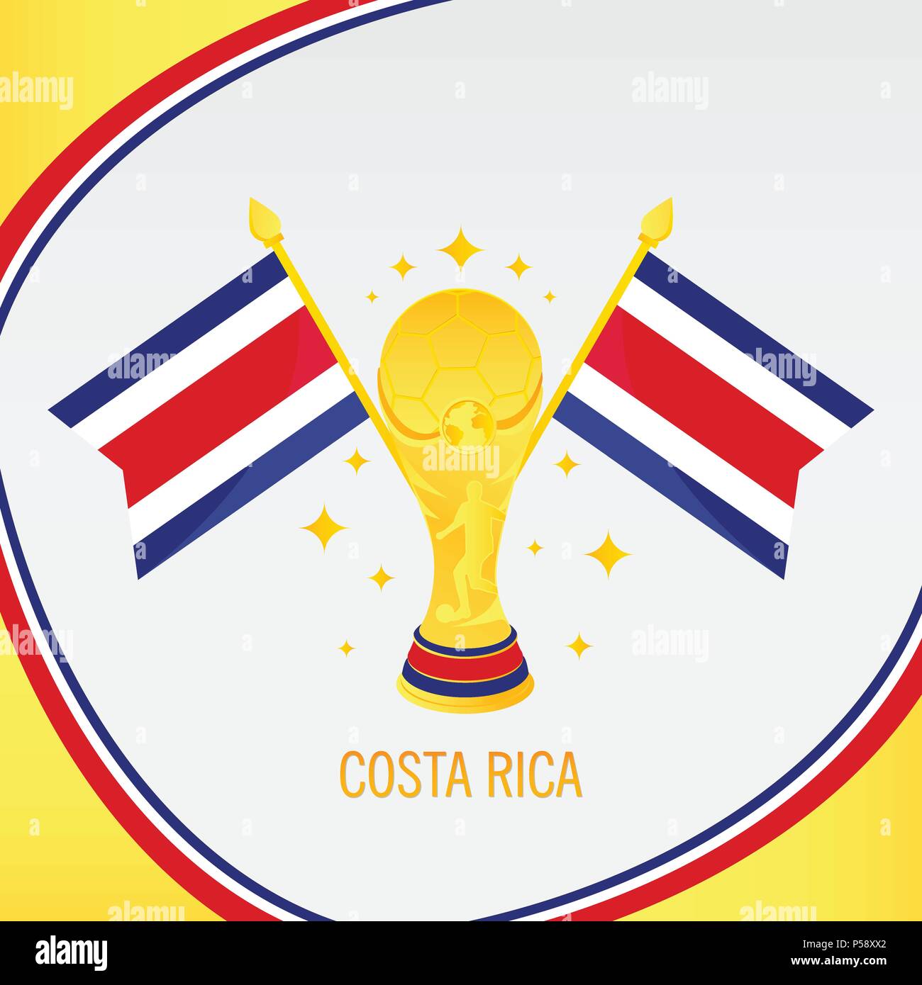 Costa Rica Football Champion 2018 - Flag and Golden Trophy / Cup Stock Vector