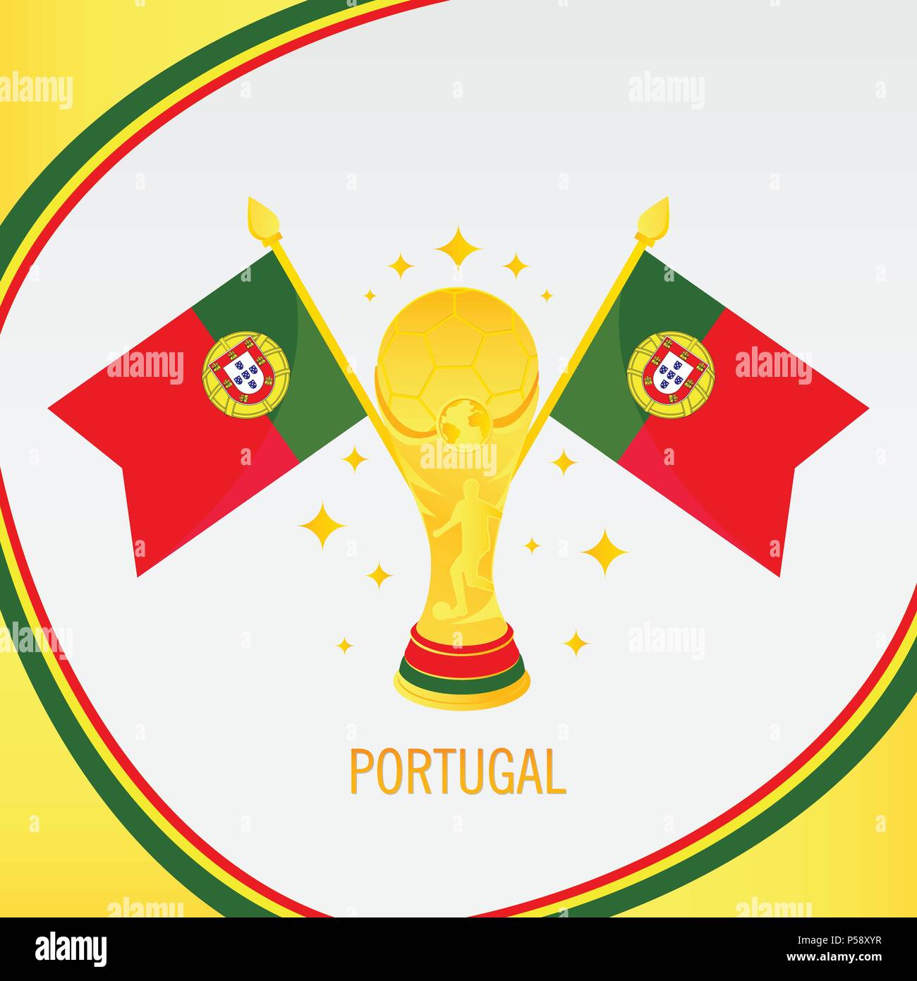 Portugal Football Champion 2018 - Flag and Golden Trophy / Cup Stock Vector