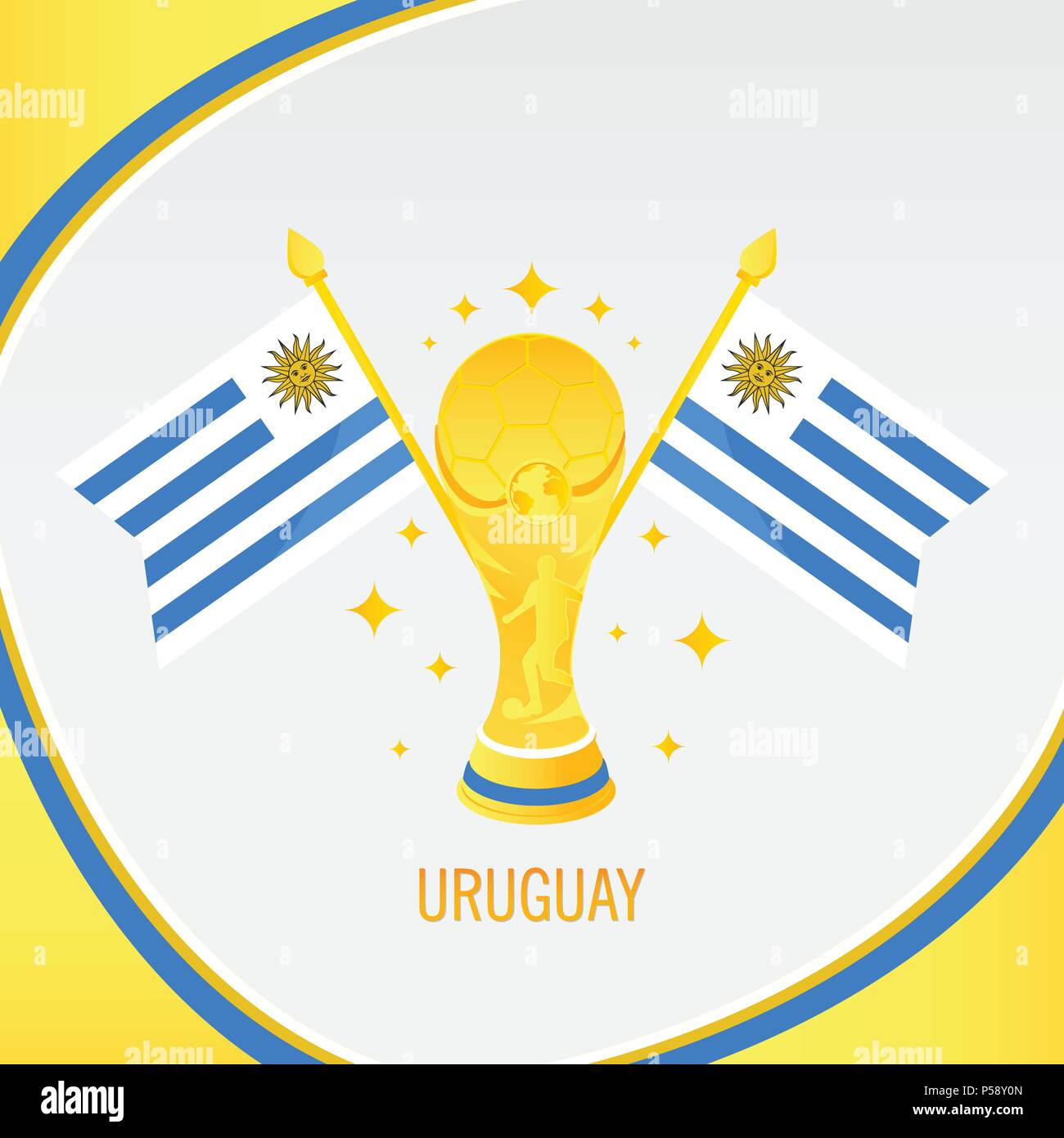 Uruguay Football Champion 2018 - Flag and Golden Trophy / Cup Stock Vector