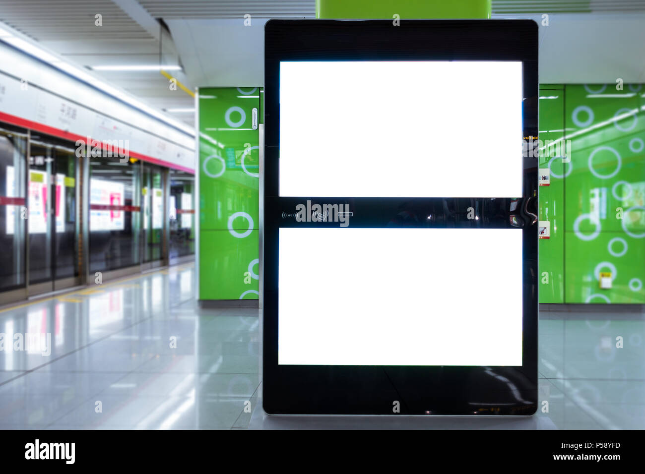 Urban Subway Underground Billboard Rectangular White Mockup City Advertisement Stock Photo