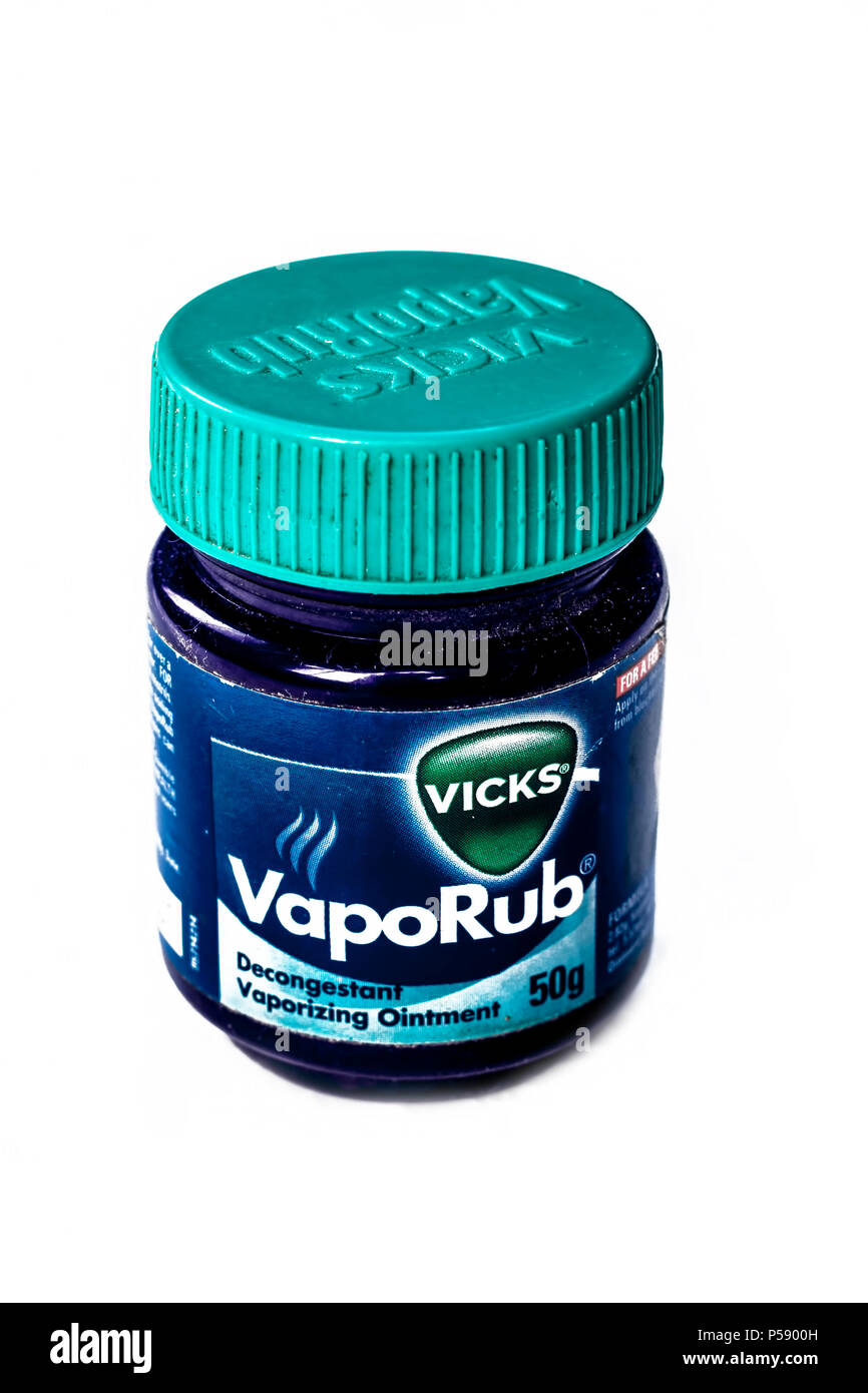 JUNAGADH, GUJARAT/INDIA – MARCH 2018: Bottle of popular Vicks Vaporub Balm used for the treatment of common cold and flu. Stock Photo