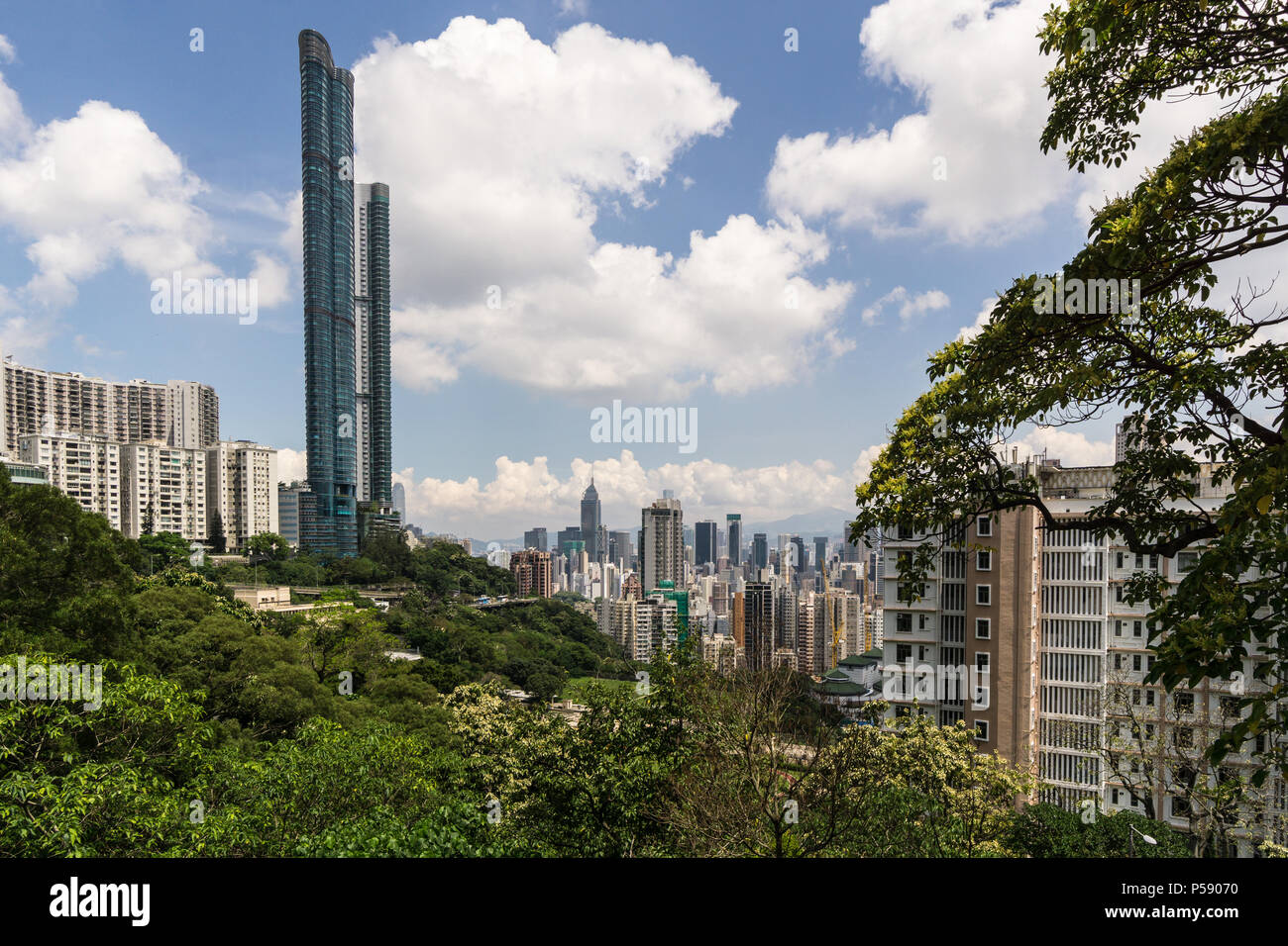 Picture of Luxury condo tower on the Wan Chai Gap with the Central business ...