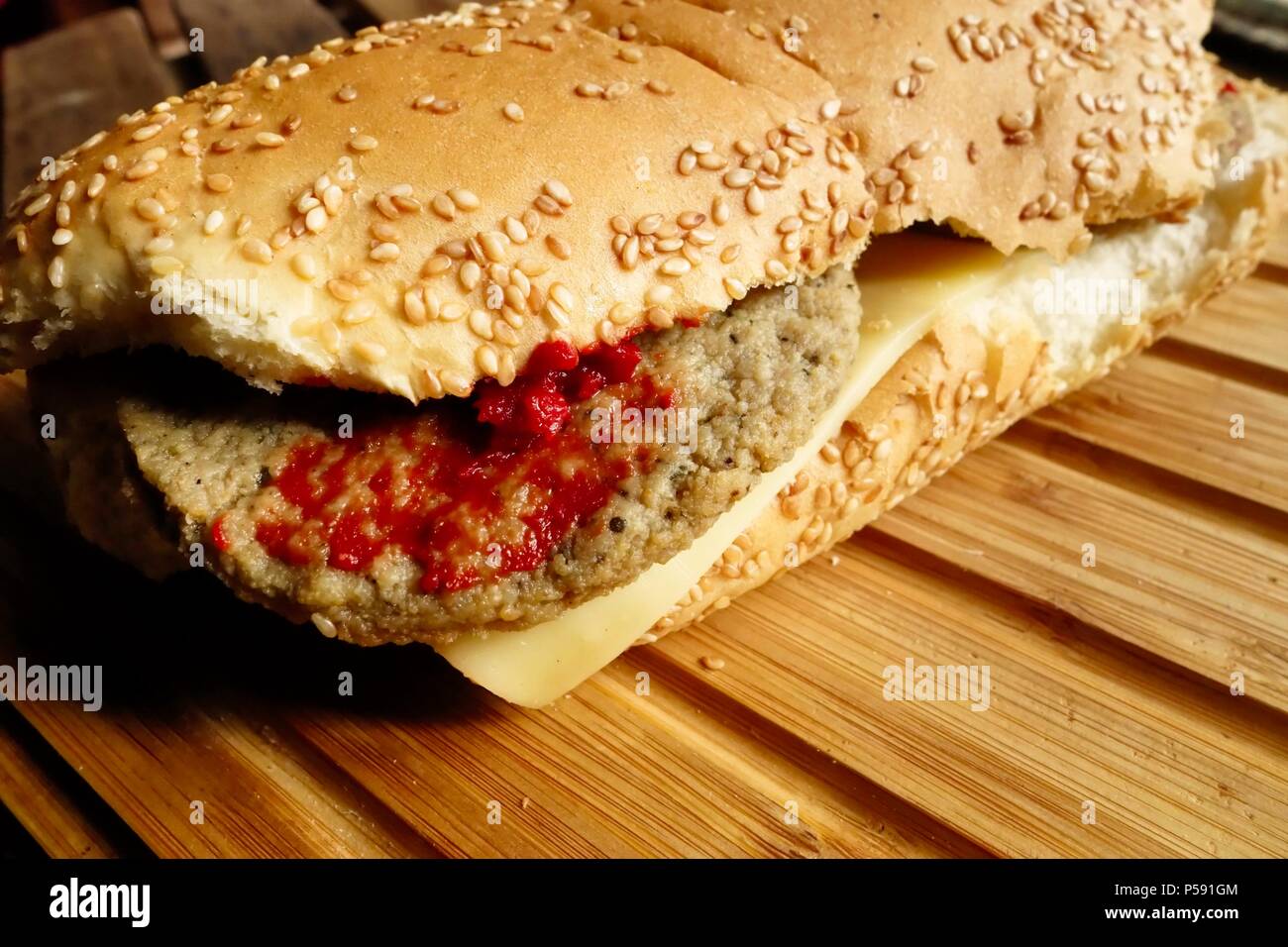 Homemade Double Burger Stock Photo