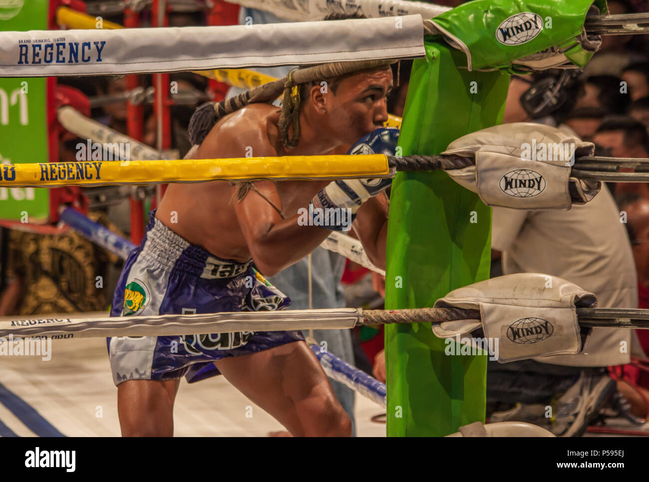 Bangkok, Thailand - thai people are famous for the Muay thai fighting style. Here in particular scenes from the Channel 7 Stadium Stock Photo