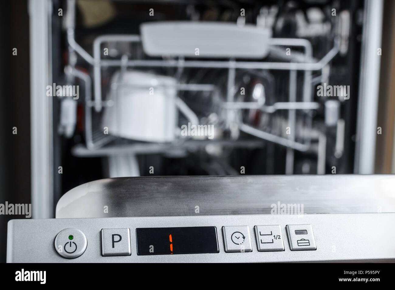 control panel, select a washing program in the dishwasher Stock Photo