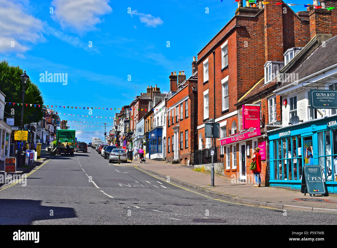 General view of the sloping High Street of the pretty port
