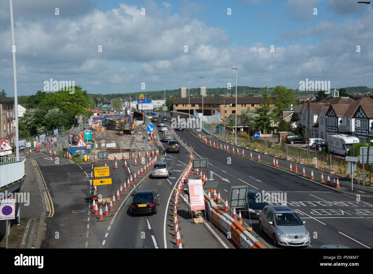 Bridge replacement roads works on the A127 at Ardleigh Green Stock Photo