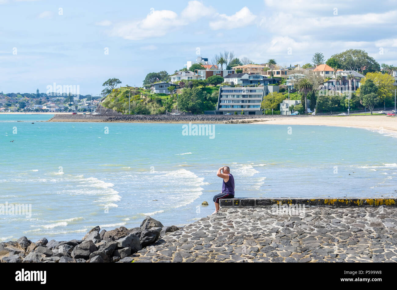 Auckland, New Zealand - September 25,2015 : Mission Bay is a beautiful white-sand beach which is located at Auckland,New Zealand. Stock Photo