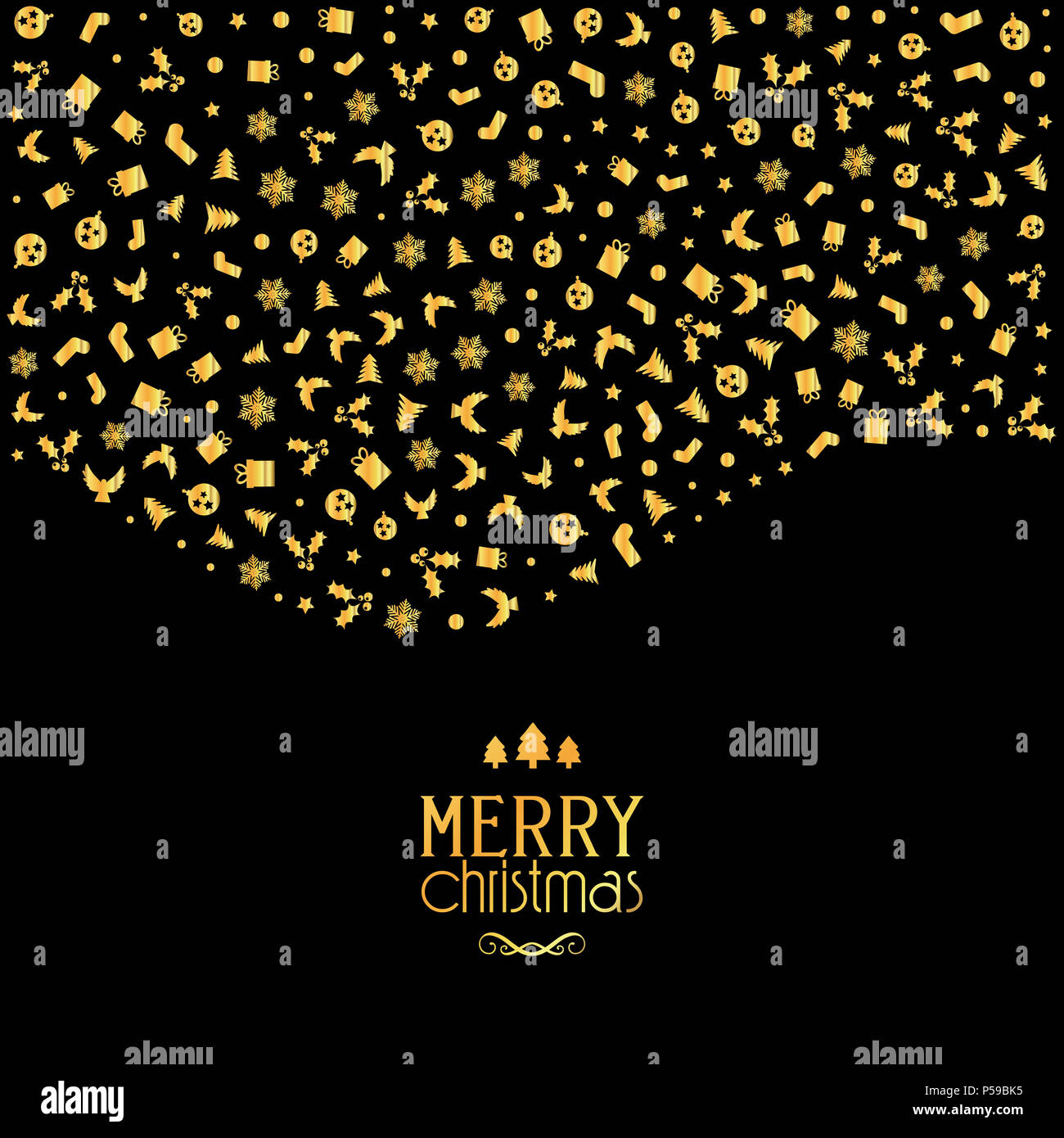 Christmas background with festive icons in metallic gold colours Stock Photo