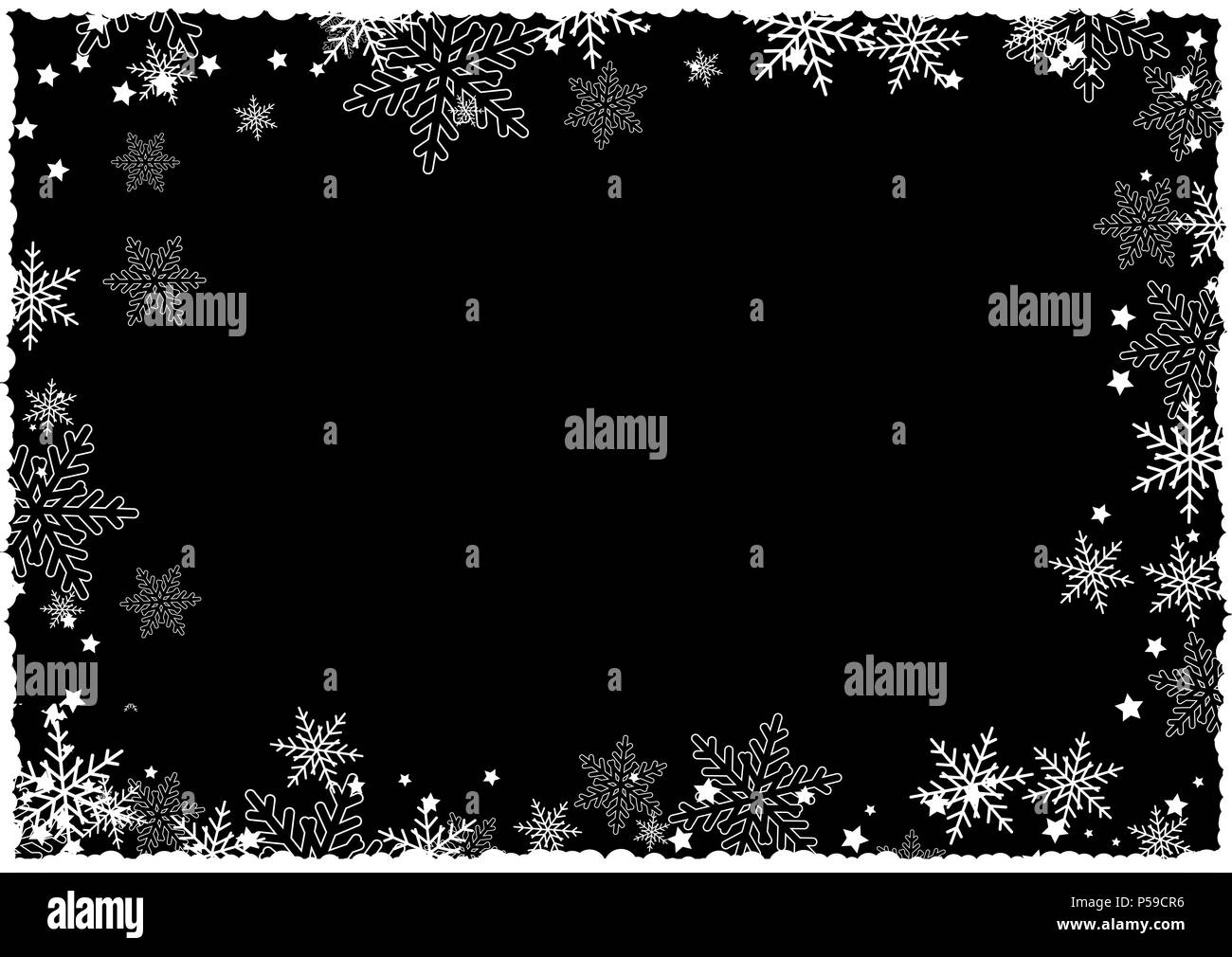 Christmas border of snowflakes and stars on a black background Stock ...