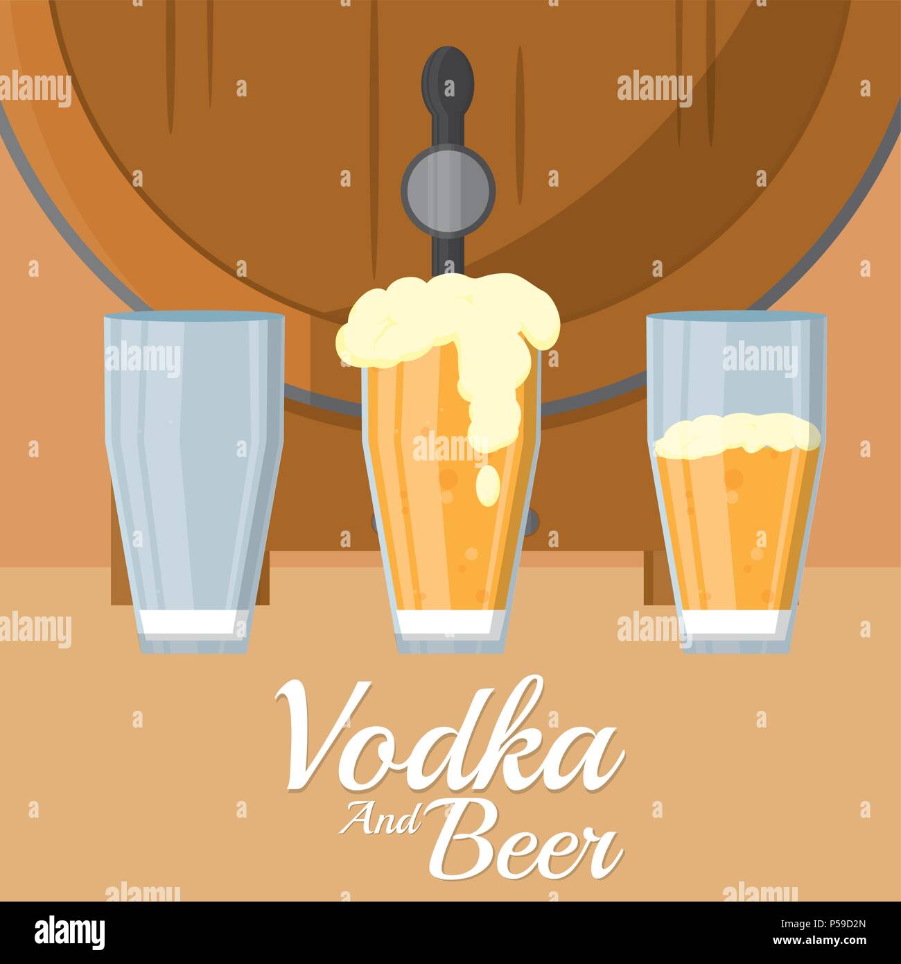 Beer barrel with cups vector illustration graphic design Stock Vector