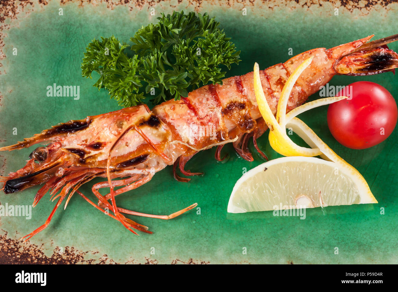 Japanese grilled prawn,kaiseki Stock Photo