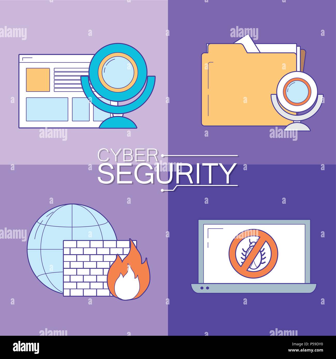 Set of cyber security icons collection vector illustration graphic ...