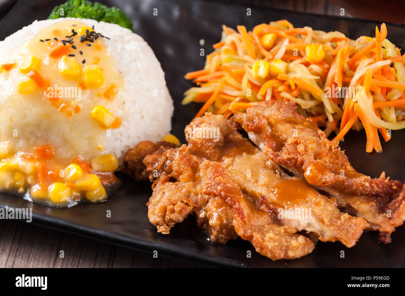Teriyaki chicken with rice and coconut juice Stock Photo Alamy