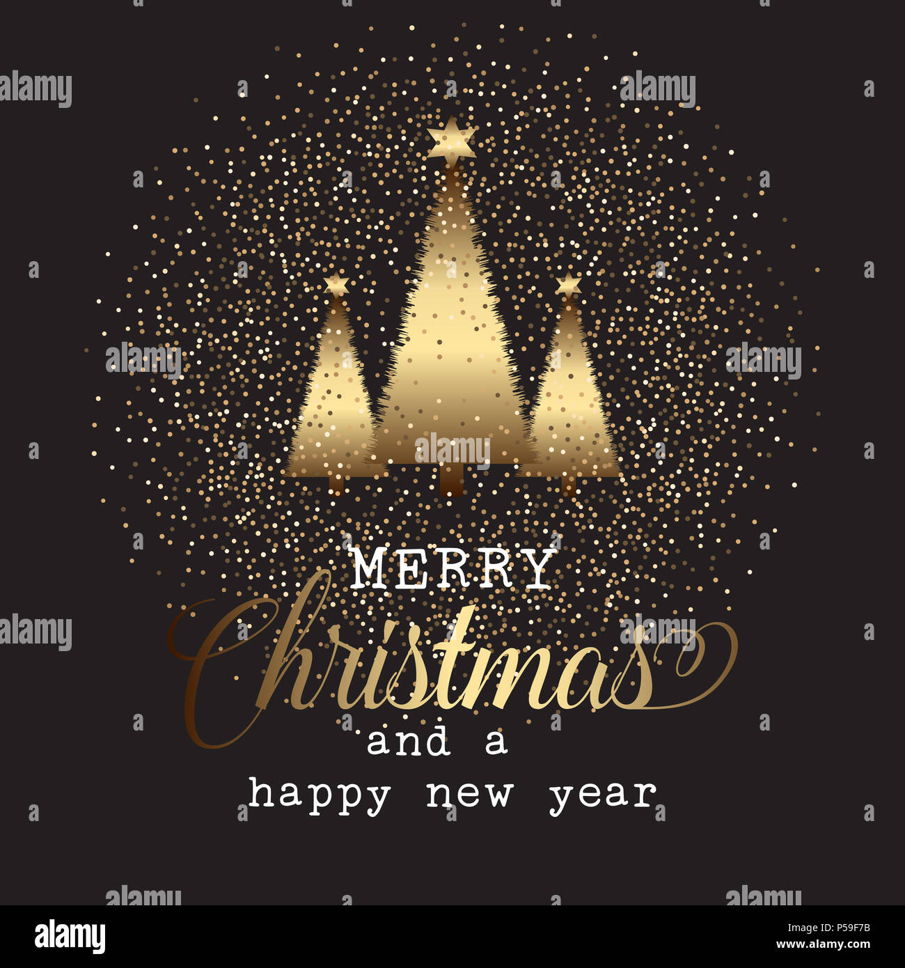 Festive background with gold Christmas trees and glitter Stock Photo ...