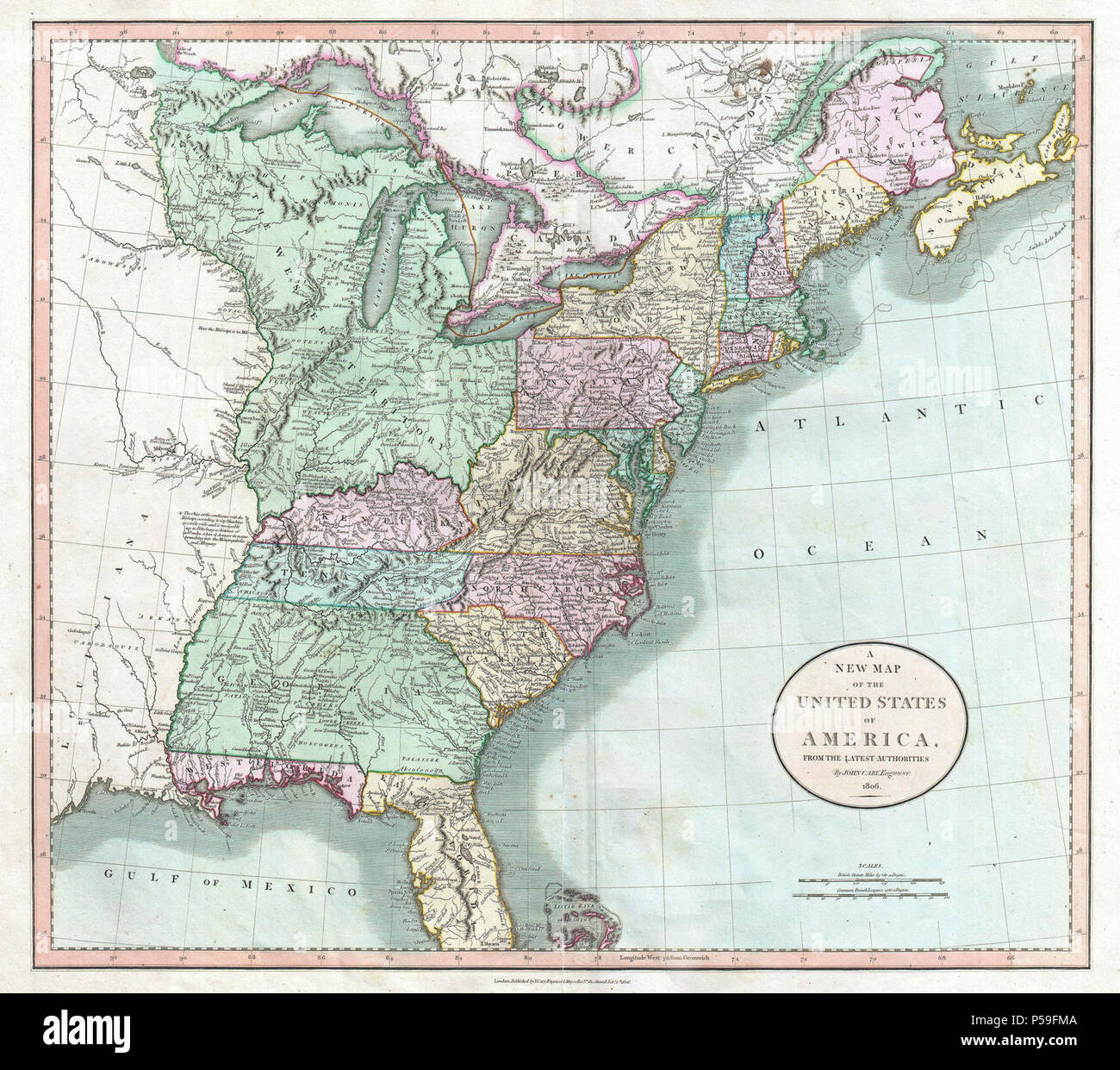 Cary map of the united east of the mississippi river hi-res stock