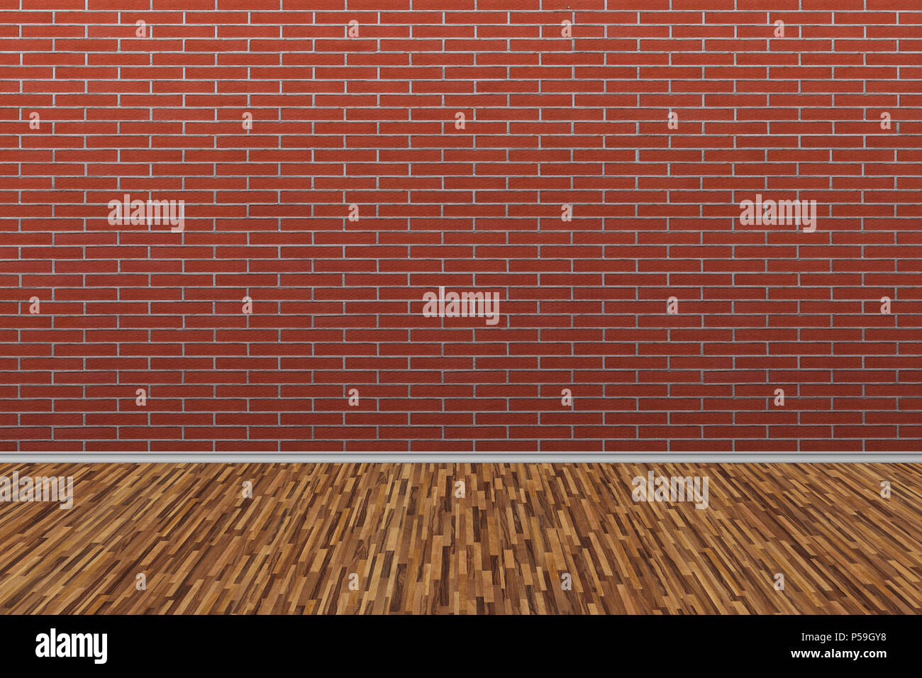 Old brick wall with old wooden floor. Old Room Background. Stock Photo