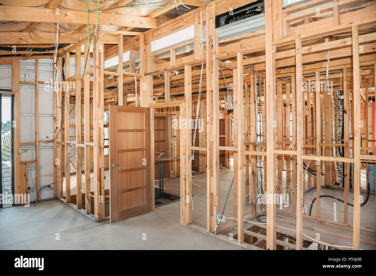 Interior view construction new residential home. Stock Photo