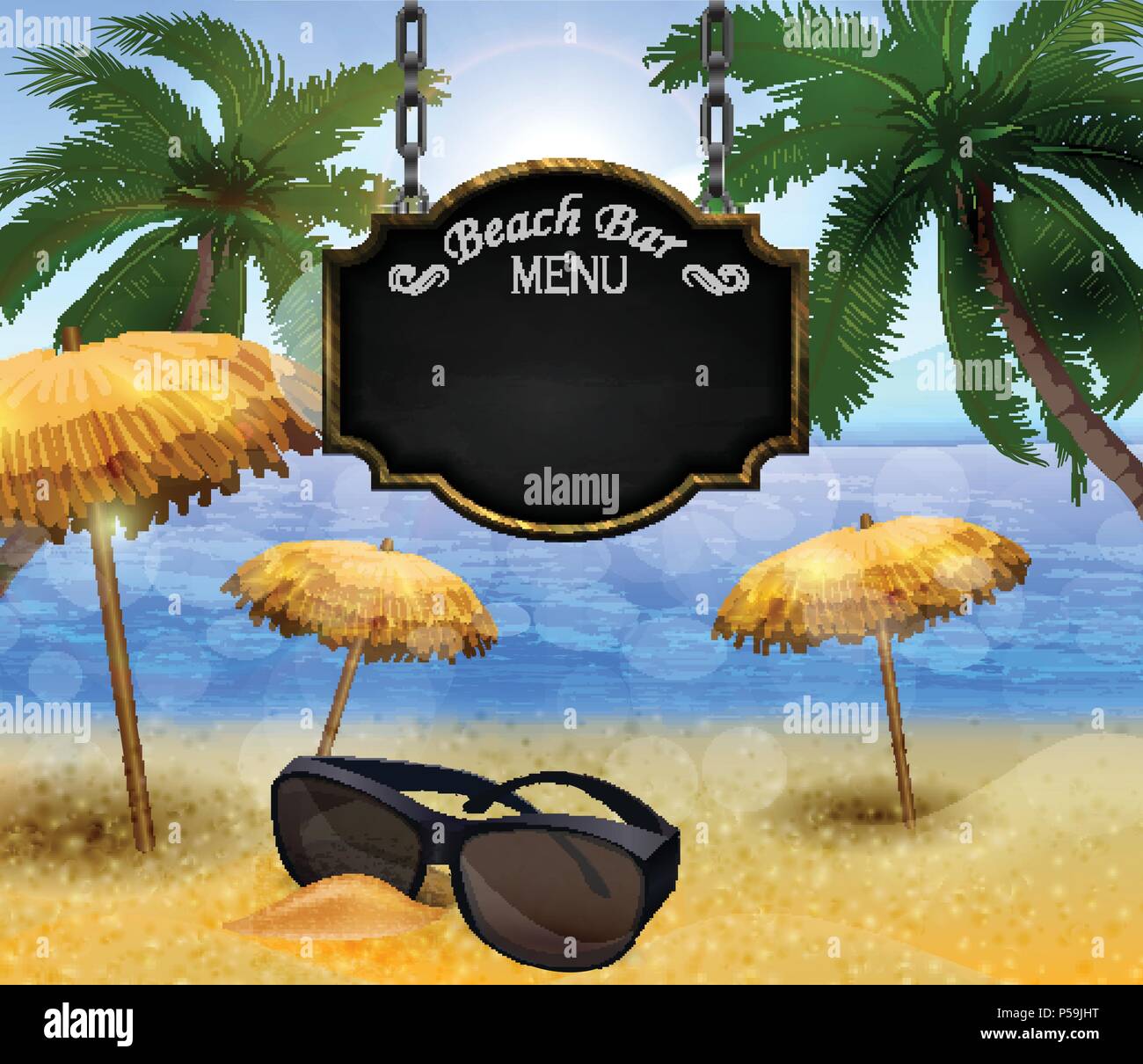 summer wooden sign on tropical beach background Stock Vector Image ...