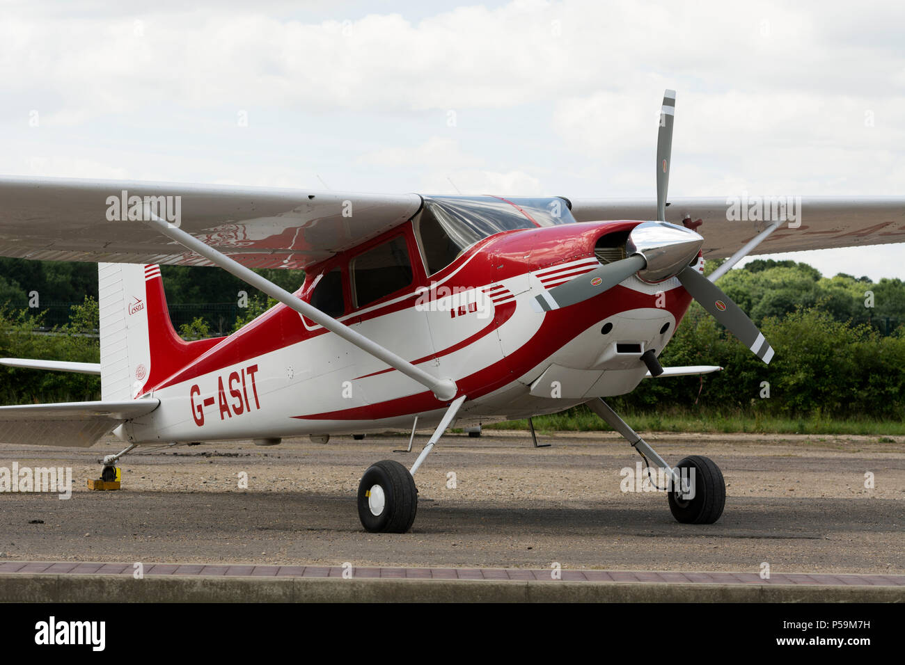 Cessna 180 at Turweston Aerodrome, Buckinghamshire, UK (G-ASIT) Stock Photo