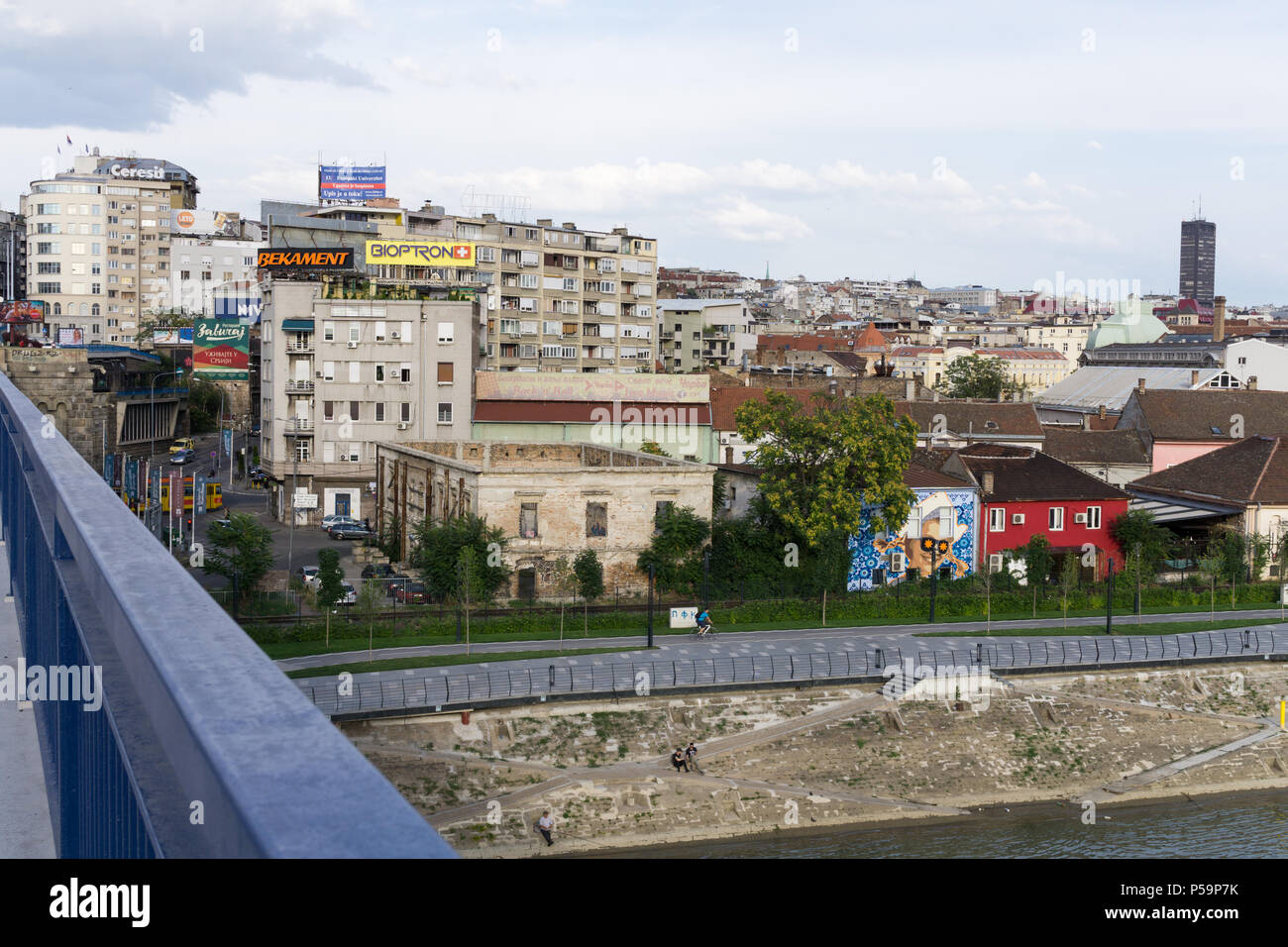 View of the old town of Belgrade from the Branko Bridge. Stock Photo