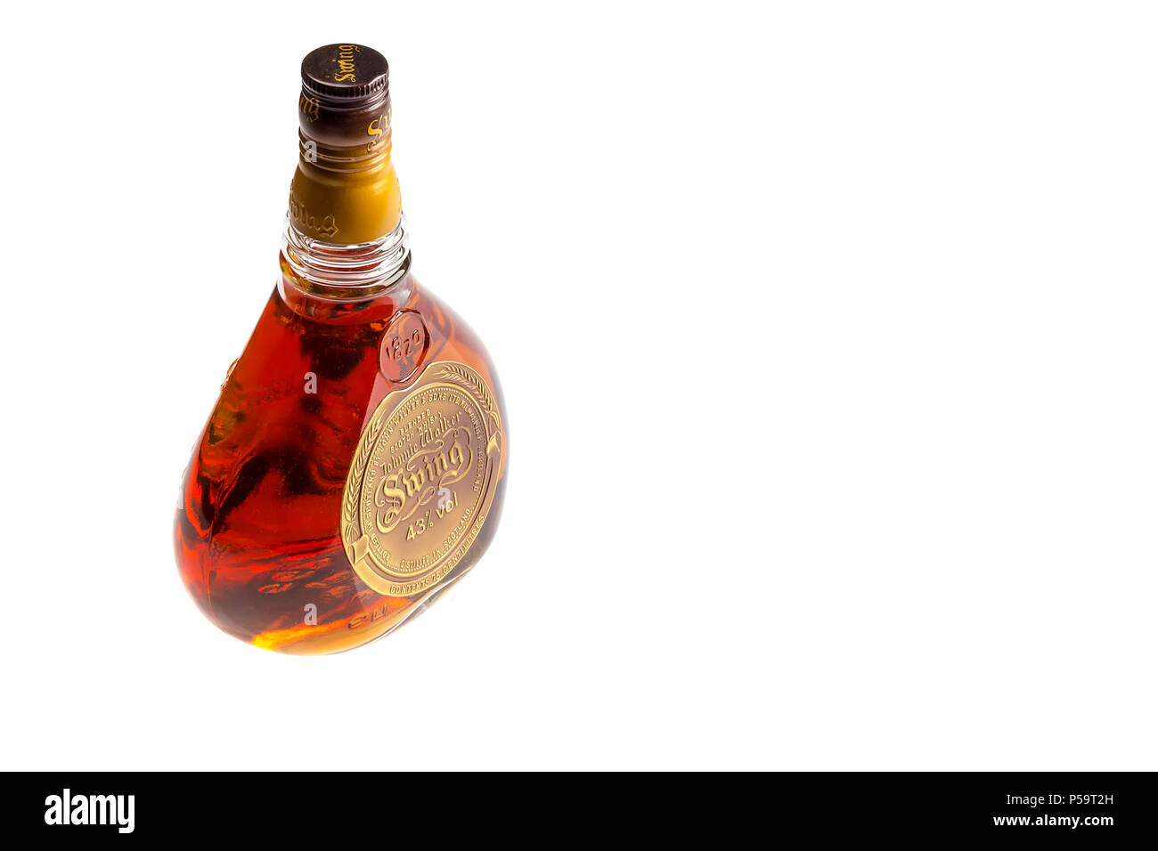 VARNA, BULGARIA-DECEMBER 03.2017: Photo of a bottle of Johnnie Walker Swing, Isolated on white background Stock Photo