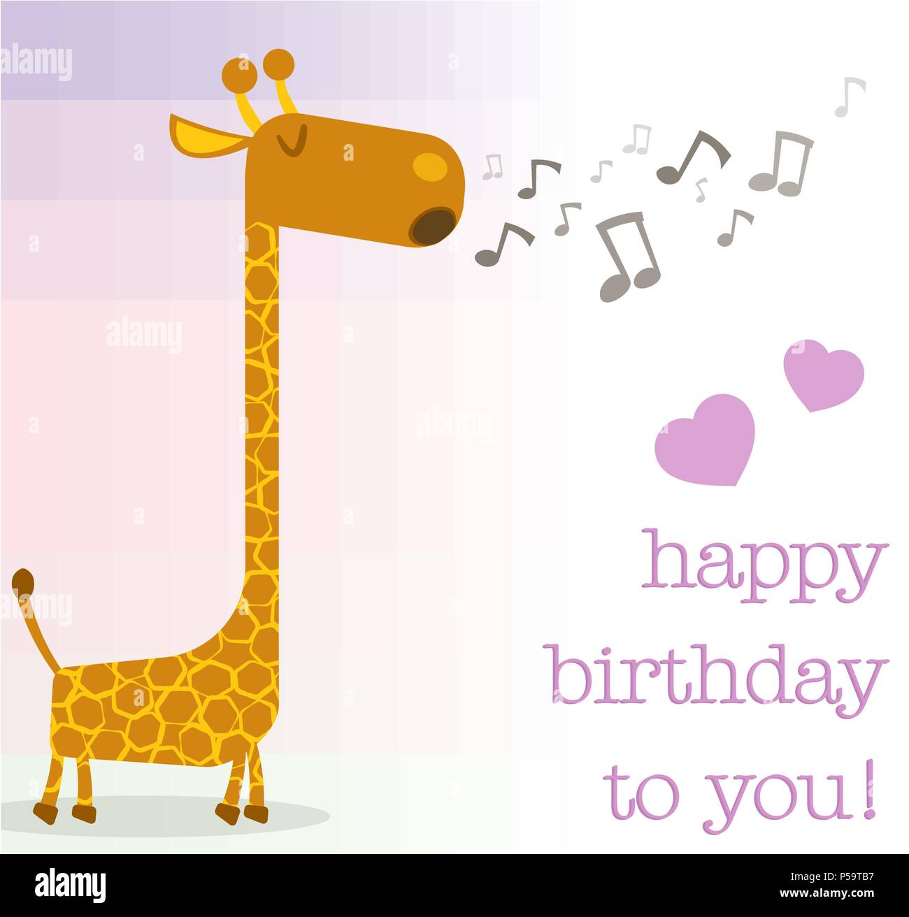 happy birthday greeting card with singing giraffe illustration Stock Vector